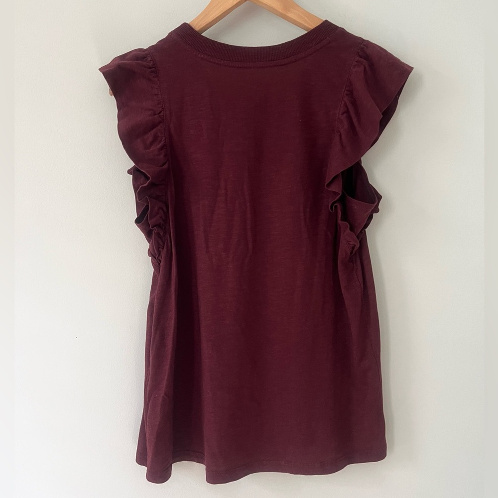 Banana Republic Malibu Tee Ruffle Sleeve Size M Burgundy - Picture 4 of 7